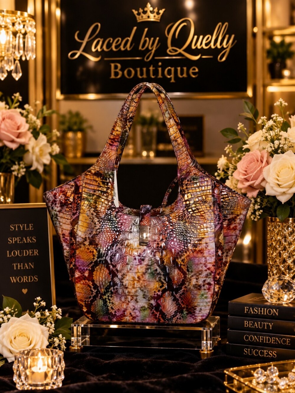 Brahmin Multicolor Croc-Embossed Tote